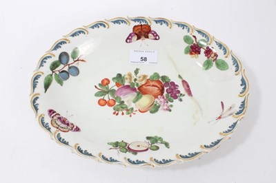 Lot 128 - Chelsea oval dish painted with fruits, butterflies, and leaves, circa 1760