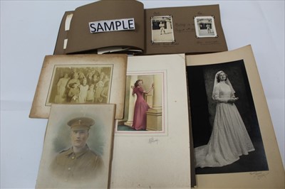 Lot 1198 - Two boxes of photographs in albums and loose, families, military, views etc.