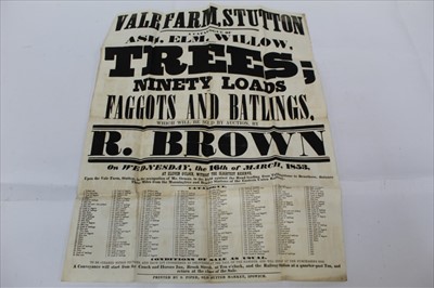 Lot 1210 - Victorian Poster Trees Sale by Auction at Vale Farm Stutton ( Suffolk) 1853.  Printer S Piper old Butter Market Ipswich.