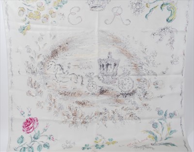 Lot 1706 - Two Silver Jubilee Scarves designed by Oliver Messel 1977