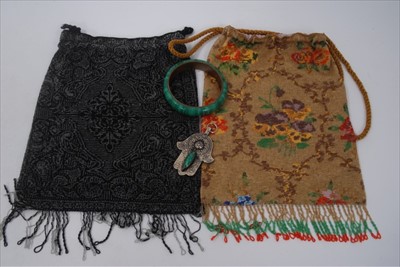 Lot 1701 - 1930s beadwork bag, another, malachite bangle and a pendant