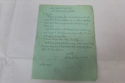 Lot 1033 - George Bernard-Shaw autograph letter to the Editor of the Evening Standard offices, dated 12th Nov 1930. Responding to a published article by Dr Ingres discussing the Russian revolution, titled 'Ho...