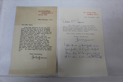 Lot 1035 - John Betjemen - two hand-signed typed letters, addressed to Mrs Jonas, dated 1959, 1965, referring to Mrs Jonas' late father S. Tiquet, Deputy Editor of The Evening Standard when Betjemen worked th...