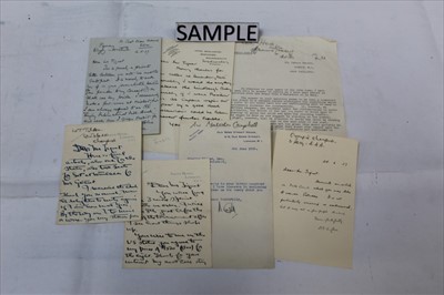 Lot 1043 - Sir Malcolm Campbell autograph letter, dated 1932, together with two letters from tennis ace W.T. Tilden, Tennis star Betty Nuthall. Rugby International Barry Cumbelege, OlympicChampion D G A Lowe,...