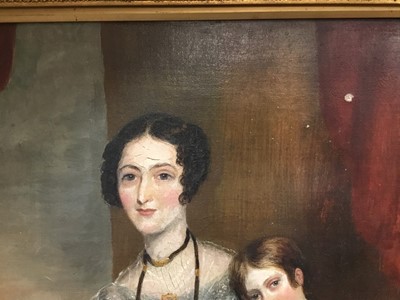 Lot 90 - English School, circa 1830, portrait of mother and child,named verso as Mrs Charles Purcell Cotter and her daughter Alice Harriet Cotter