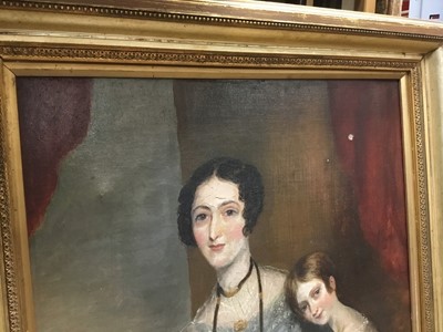 Lot 90 - English School, circa 1830, portrait of mother and child,named verso as Mrs Charles Purcell Cotter and her daughter Alice Harriet Cotter