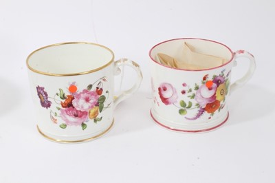 Lot 51 - Good collection of six mid-19th century floral painted mugs with dedications, dates etc