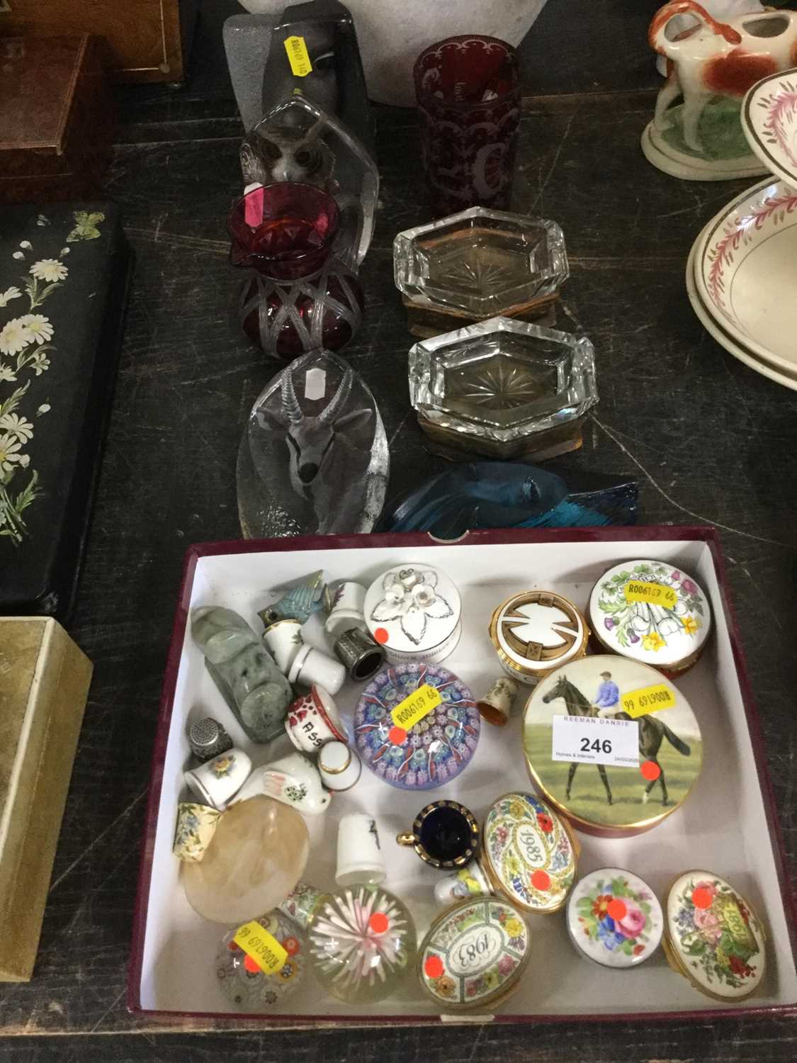 Lot 246 - Small milliefiori glass paperweight and others, boxes