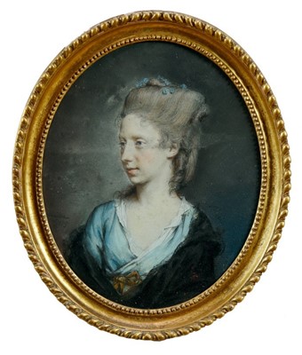 Lot 1128 - Hugh Douglas Hamilton (circa 1738-1808) pastel portrait of a lady, inscribed to label verso Weald Hall,signed Hamilton 1775