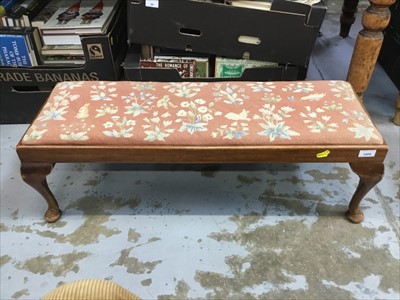 Lot 1008 - Mahogany long stool with tapestry embroidered seat