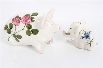 Lot 998 - Plichta Wemyss ceramic models of a pig and an elephant, both with printed marks, the pig measuring 16cm length