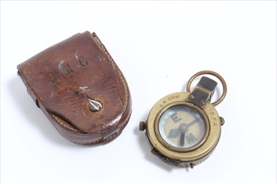 Lot 702 - First World War Officers' Brass compass engraved 'J.M. Gow R.F.A.' in brown leather pouch stamped J.M.G.