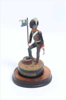 Lot 704 - Lead model of a Napoleonic era solider with plaque 'R.H.A. Rocket Troop, private 1815', approx 19cm in height