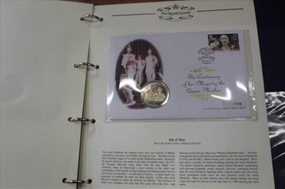 Lot 1219 - Stamps to include Royal Family five albums of commemorative coin covers from the Commonwealth 70th Birthday of Queen Elizabeth II, 95th Birthday of The Queen Mother etc. plus other coin covers (qty...