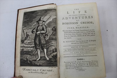 Lot 368 - Defoe - Robinson Crusoe, 2 Vols, 17th edition, frontis to Vol1 and 10 plates