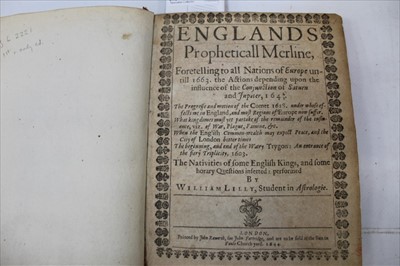 Lot 1339 - William Lilly - England's Propheticall Merline, scarce books, 1st and only edition, London 1644, marbled board ends