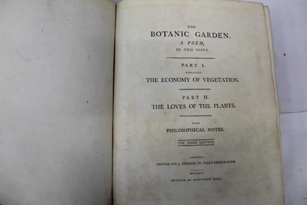 Lot 1331 - Erasmus Darwin - Botanic Garden in two parts, 1795, third edition, some engravings lacking, full calf binding with tooled gilt spine