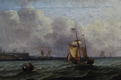 Lot 1130 - Attributed to John Wilson Carmichael - oil on canvas, Ships off the coast of Whitby