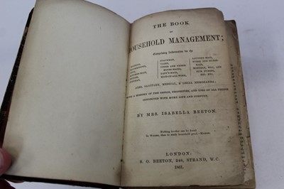 Lot 305 - Isabella Beeton - Book of Household Management, 1st Edition, London 1861, marbled boards, gilt tooled spine, some tape repairs and general deterioration