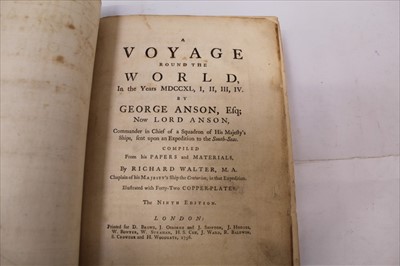 Lot 1300 - George Anson - Voyage around the Globe, with 42 plates, folding charts etc, 9th edition, London 1756, rebound