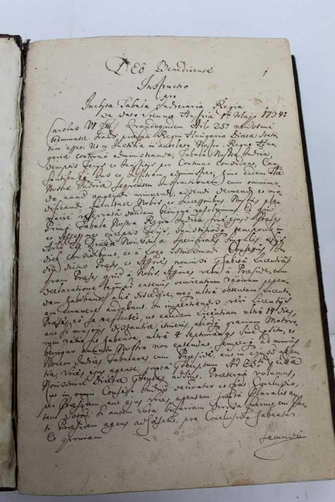 Lot 1301 - Deo Benedicente Instructio - hand written Latin manuscript, 17th / 18th century, ex Libris  - Nyary Pal, board ends