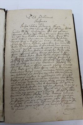 Lot 1301 - Deo Benedicente Instructio - hand written Latin manuscript, 17th / 18th century, ex Libris  - Nyary Pal, board ends