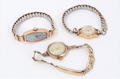 Lot 215 - Three ladies vintage gold cased wristwatches