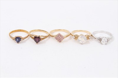 Lot 226 - Five 9ct gold gem-set dress rings by Gems TV, with certificates of authenticity