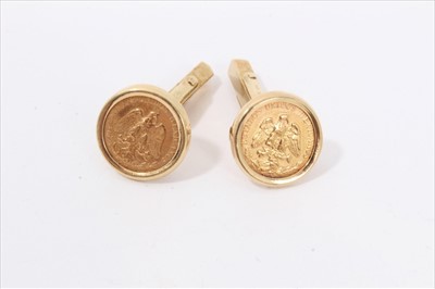 Lot 242 - Pair Mexican 1945 two peso gold coins in 14ct gold cufflinks mounts