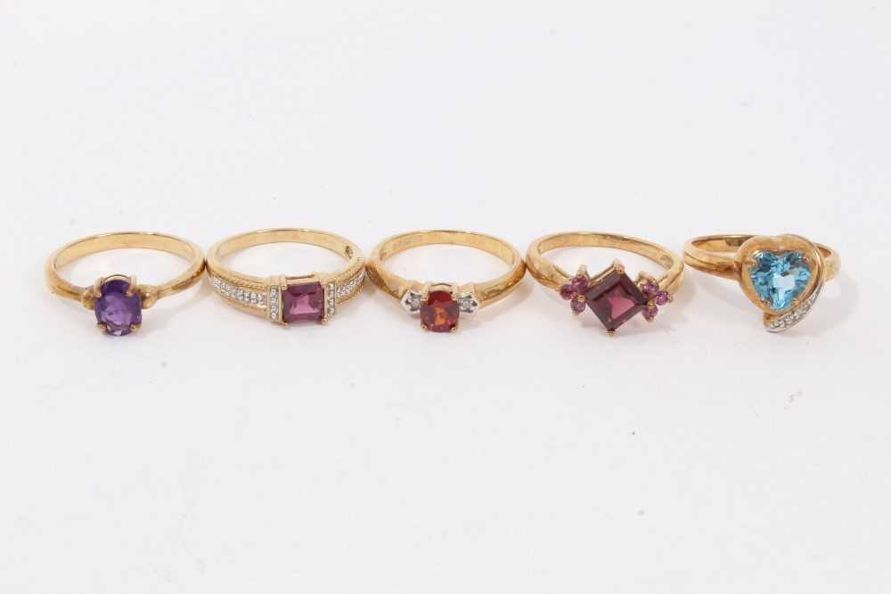 Lot 227 - Five 9ct gold gem-set dress rings by Gems TV,