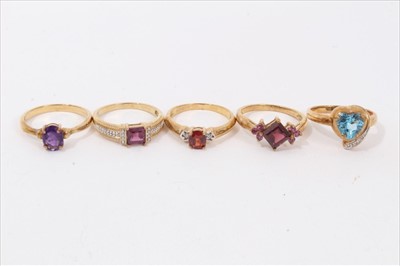 Lot 227 - Five 9ct gold gem-set dress rings by Gems TV, with certificates of authenticity