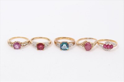 Lot 229 - Five 9ct gold gem-set dress rings by Gems TV, with certificates of authenticity