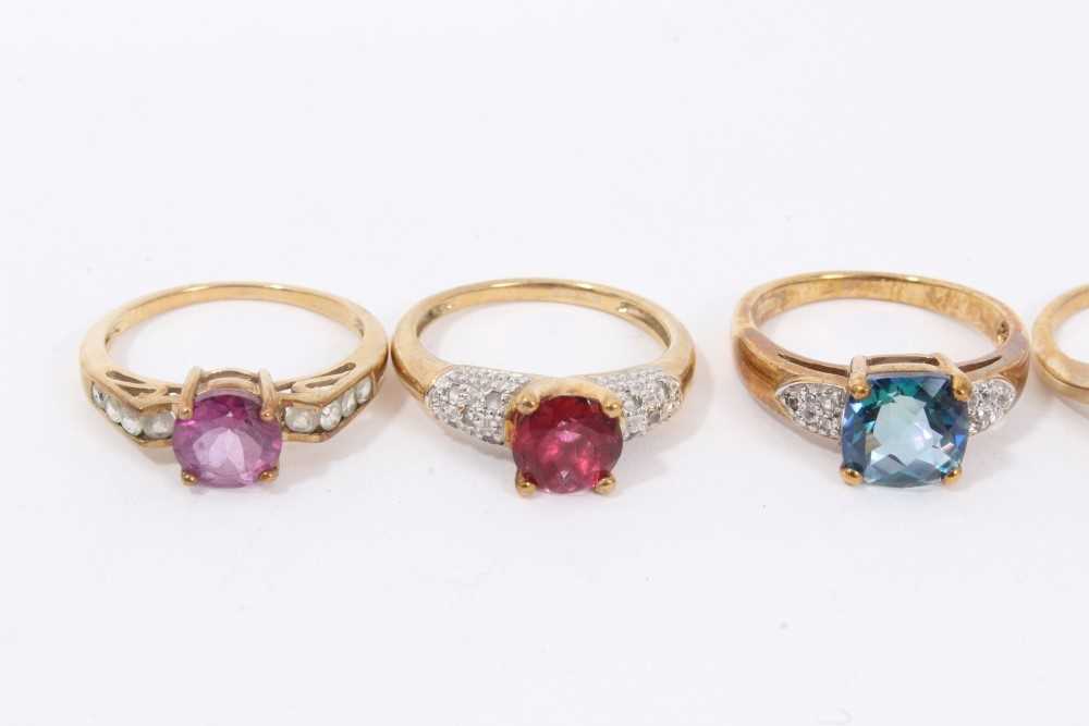 Lot 229 - Five 9ct gold gem-set dress rings by Gems TV,