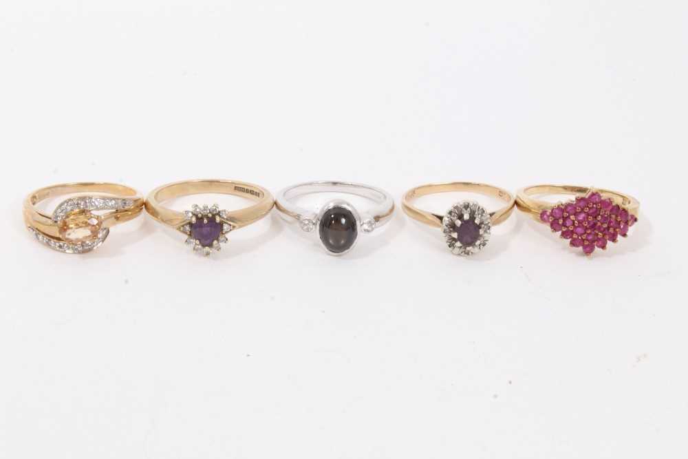 Lot 232 - Five 9ct gold and gem-set dress rings