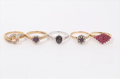 Lot 232 - Five 9ct gold and gem-set dress rings