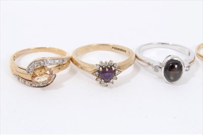 Lot 232 - Five 9ct gold and gem-set dress rings