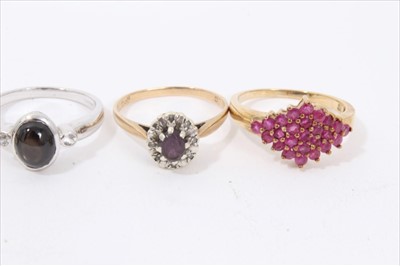 Lot 232 - Five 9ct gold and gem-set dress rings