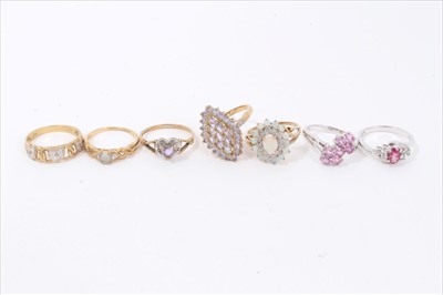 Lot 233 - Seven 9ct gold and gem-set dress rings