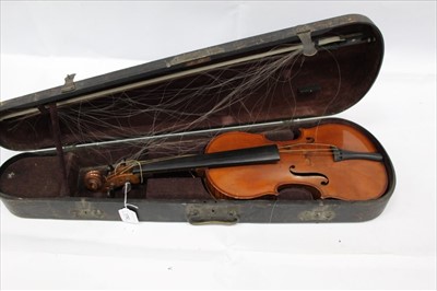 Lot 1782 - Antique Violin by Hawkes & Sons, with paper label to interior dated 1914, in velvet lined wooden case