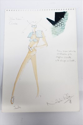 Lot 1970 - Star Wars 1970's female costume designs in graphite and watercolour with annotations with fabric swatches by Nicholas Rocker signed and dated.