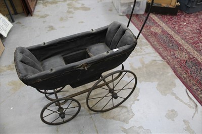 Lot 1441 - Victorian Children's double ended Dolls Pram of iron construction with ceramic handle