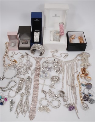 Lot 262 - Swarovski Crystal wristwatches and bangle, other paste set jewellery including silver gem set rings