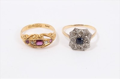 Lot 270 - Victorian 18ct gold diamond and ruby ring, together with an Art Deco sapphire and diamond ring