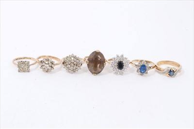 Lot 271 - Group seven 9ct gold gem set dress rings