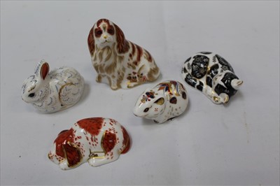 Lot 1015 - Five Royal Crown Derby paperweights - Cavalier King Charles Spaniel, Misty, Puppy, Bank Vole and Bunny