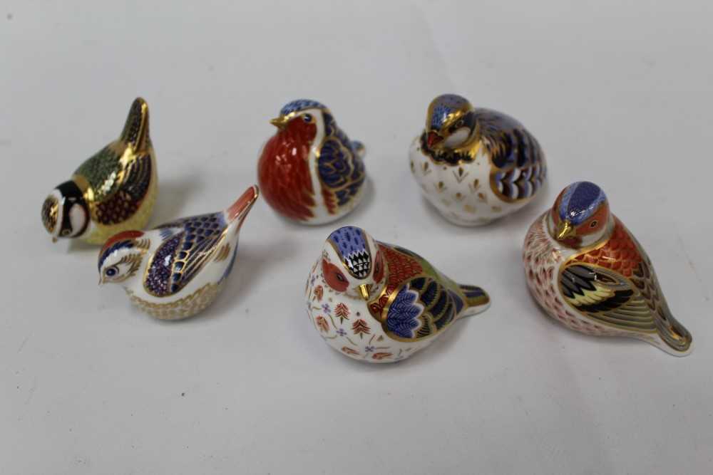 Lot 1016 - Six Royal Crown Derby paperweights including Red Legged Partridge, Chaffinch, Robin and Chelford Chaffinch