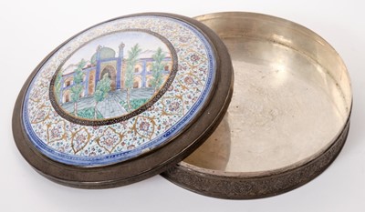 Lot 256 - Persian silver and enamel circular rose petal box