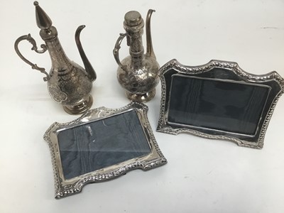 Lot 173 - Pair silver photo frames and pair Islamic plated rose water pots