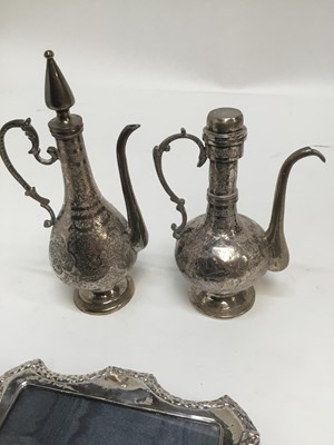 Lot 173 - Pair silver photo frames and pair Islamic plated rose water pots
