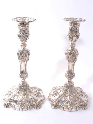 Lot 276 - Pair of Old Sheffield Plate candlesticks possibly by T & J Creswick.